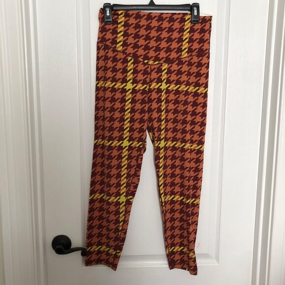 Offline By Aerie High-Rise Leggings XL Houndstooth Plaid Pattern Orange & Yellow - Picture 1 of 7